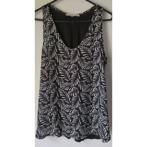 Anne Taylor LOFT Women's Tank Top Medium Black/White‎ Sleeveless Leaf Pattern